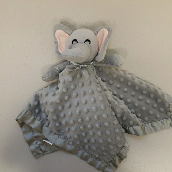Gray Elephant Security Blanket Plush Soft Baby Stuffed Toy Pink Ears Pro Goleem - Picture 2 of 6